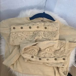 Free people beige embroidered long sleeve